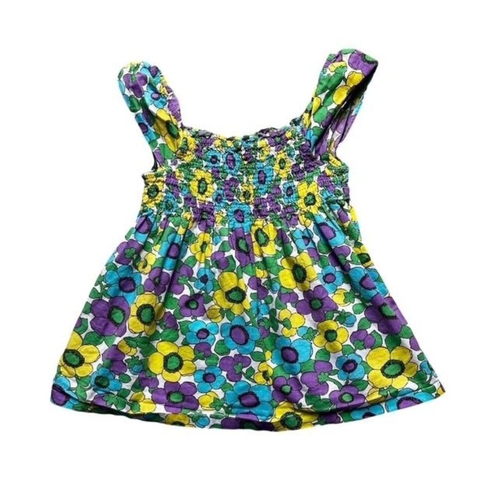 Mini Boden Girls Floral Smocked Shirt Size 5-6 Years